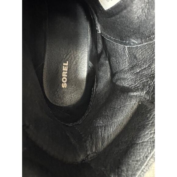 "SOREL" Blake Lace Up Blk Bootie SZ 8 Chunky Heel Quiet Luxury Old Money Goth - Picture 9 of 10